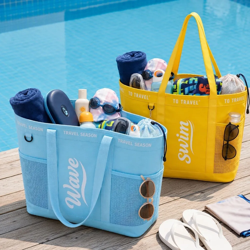 Fashion Letter Mesh Beach Bag Dry Wet Separation Swimming Tote Bag Large Capacity Single‑shoulder Pool Gym Storage Accessories