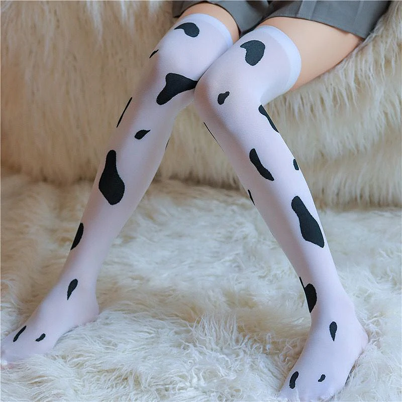 Sexy Lolita Socks Cow Print White Spotted Knee High Socks Erotic Maid Uniform Socks KAWAI JK Stocking 18++ Japanese Knee Socks