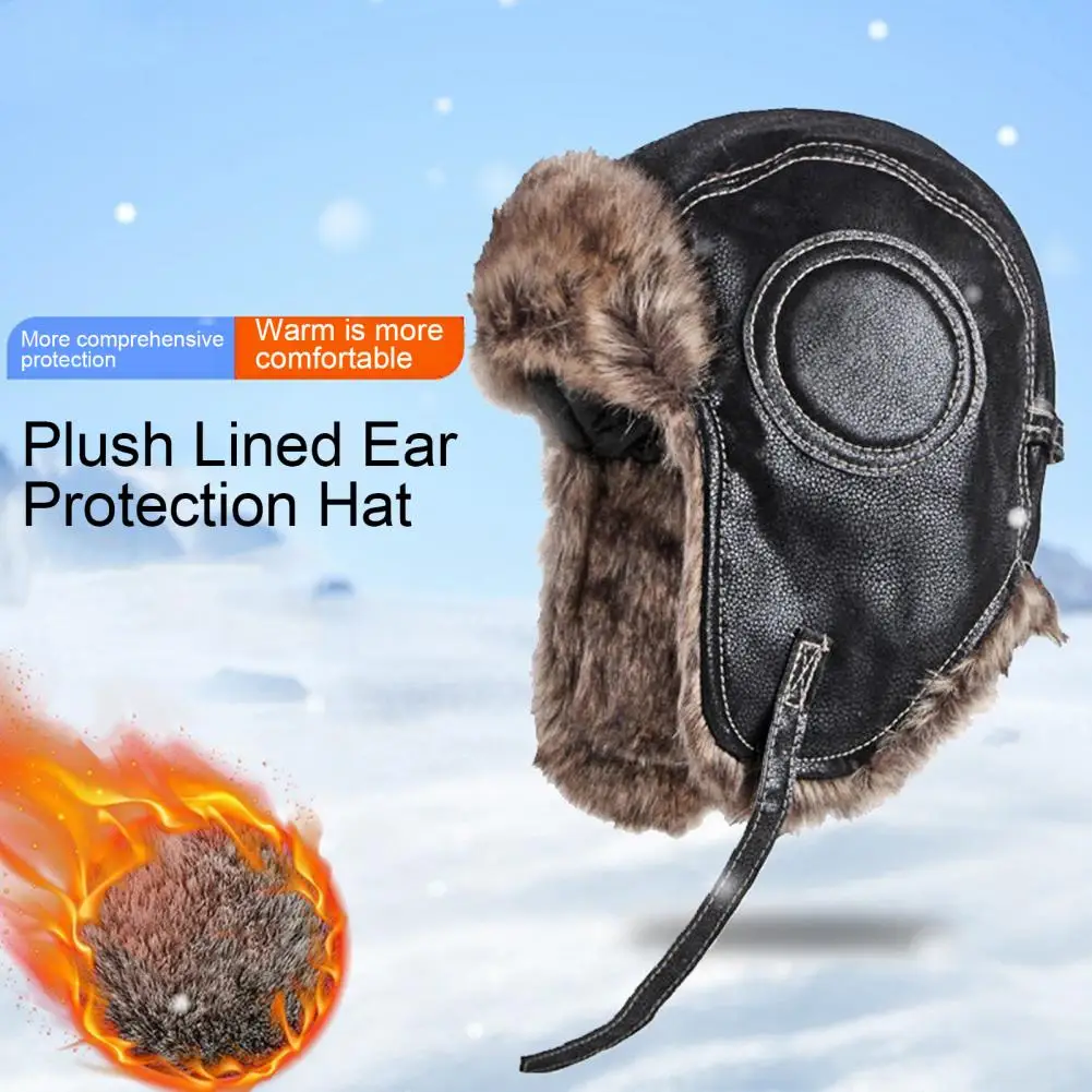 Windproof Buckle Hat Winter Men's Lei Feng Hat with Plush Ear Protection Faux Fur Windproof Design for Outdoor for Daily