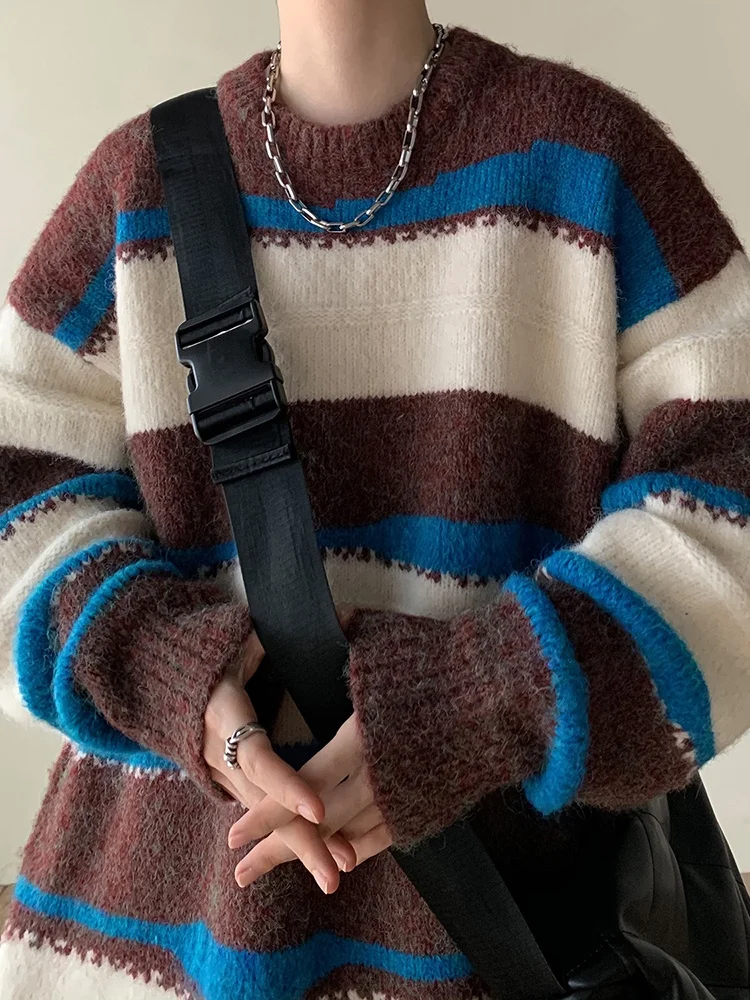 

Thiened round Ne Knitwear Men's Autumn Winter Color Striped Base Layer irt Comfortable Fit Casual Long Sve Swe...