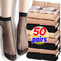 Calcetines de verano ultrafinos para mujer, piel negra, nailon transparente, calcetines tobilleros cortos para mujer, medias elásticas de cristal para primavera, calcetines de seda