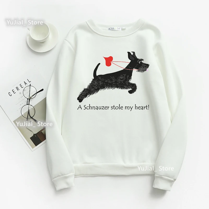 Mulher engraçado cão amante hoodies um schnauzer roubou meu coração impressão gráfica moletom harajuku kawaii inverno/primavera/outono roupas