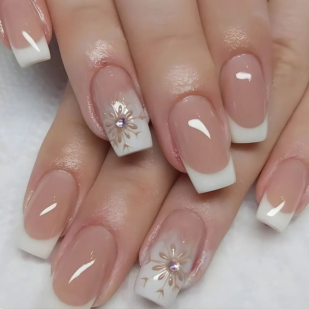 24 sztuki krótkie kwadratowe sztuczne paznokcie prosty biały krawędzi francuski Desgin pełna osłona odpinany sztuczne paznokcie paznokci Manicure