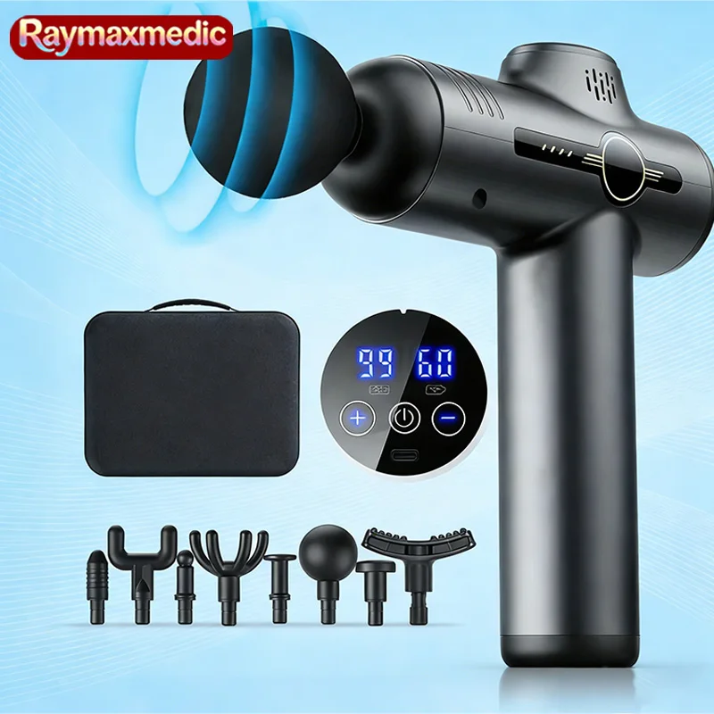 Raymax 99 Speed Massage Gun Body Massager Muscle Relaxer Electric LED Display 8 Kinds of Professional Massage Head Fascia Gun