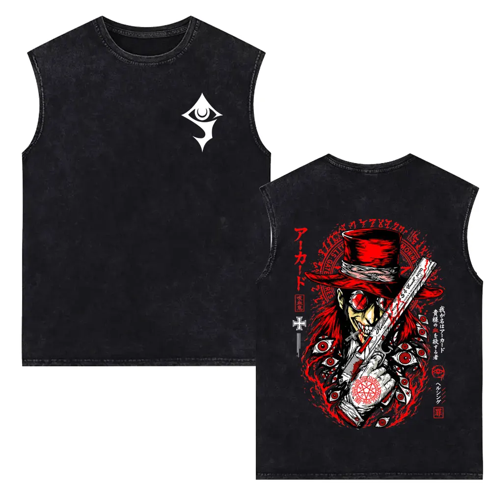Anime Hellsing Abraham Van Helsing Vampire Alucard Vintage Washed Tank Tops Men Women Cartoon Manga Oversized Sleeveless Vest