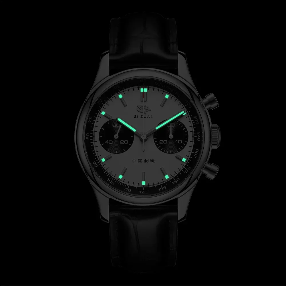 SEAKOSS 40mm Luminous Panda Men\'s 1963 Chronograph Seagull st1901 Movement Mechanical Wristwatch Sapphire Pilot Watch Waterproof