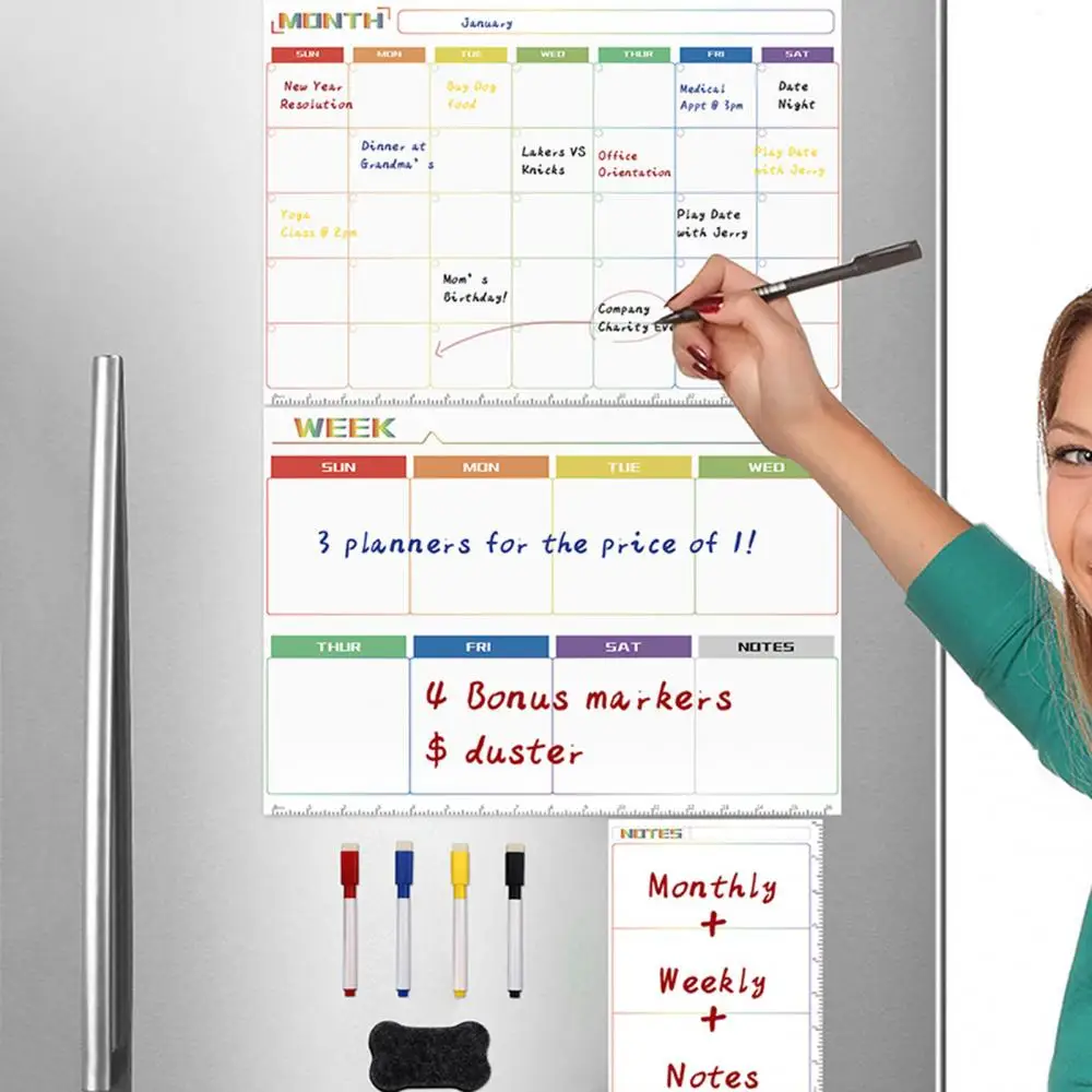 Calendrier Magnétique Effaçable à Sec pour Réfrigérateur, Tableau Blanc, Jour, Hebdomadaire, Mensuel, Licence, Autocollant