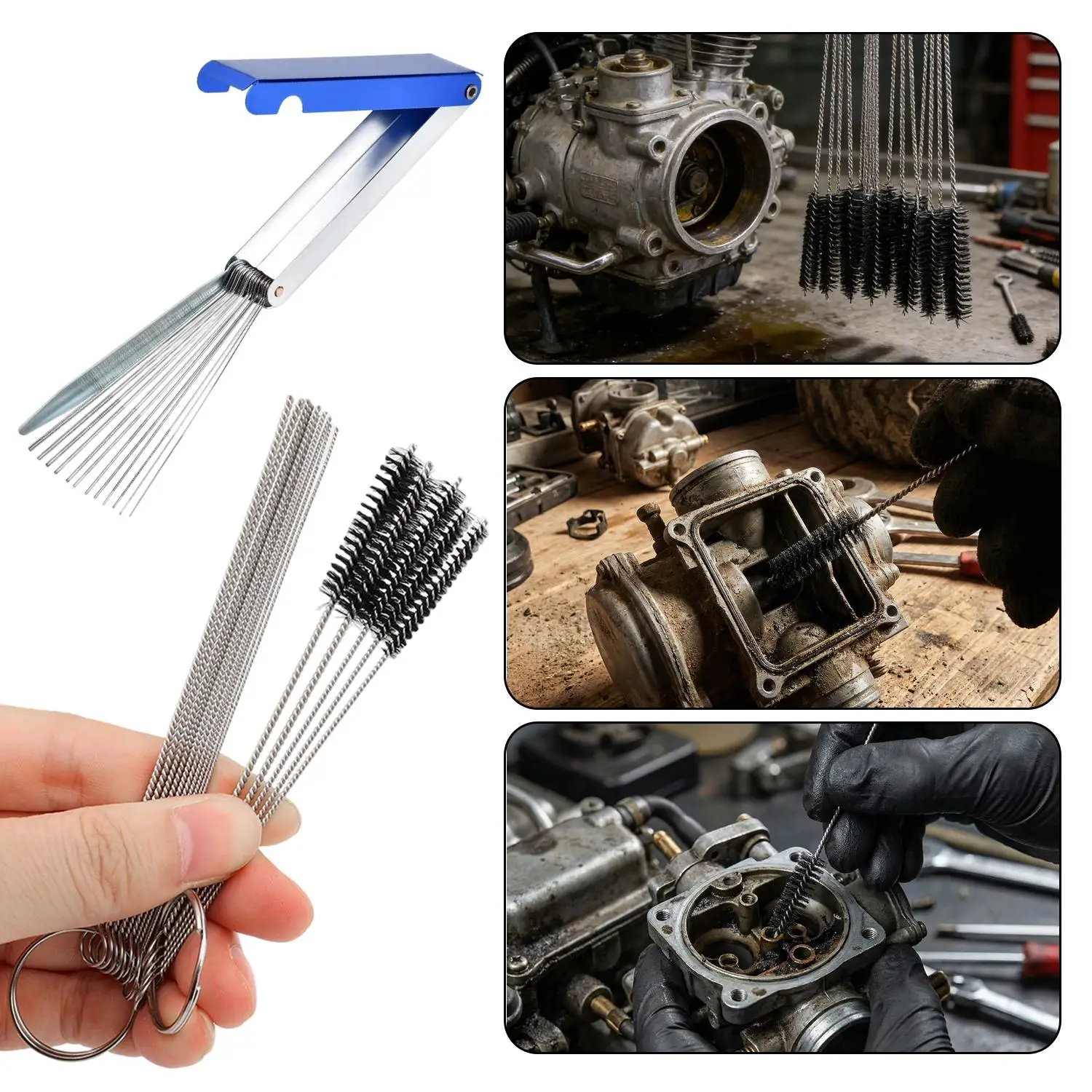 

Набор для чистки карбюраторов автомобилей, мотоциклов, мопедов, скутеров, квадроциклов: щетки и иглы для удаления нагара и загрязнений с форсунок