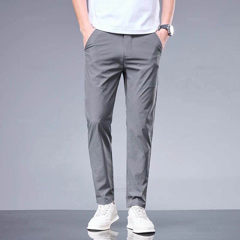 Pantaloni casual estivi da uomo Pantaloni da lavoro da jogging coreani classici da lavoro in vita elastica sottile ultrasottile da uomo Grigio Nero Marchio di abbigliamento