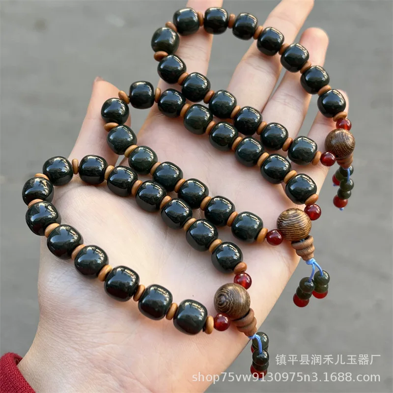 Natural Old-Style Bead , Hetian Green Jade Bracelet Men And Women