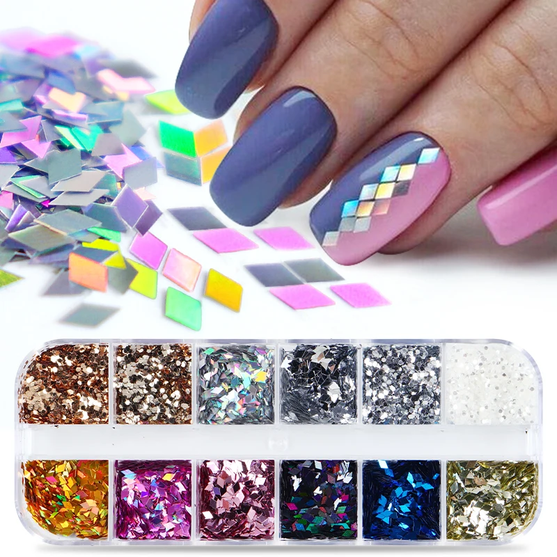 Holographic Glitter Rhombus Sequins For Nail Design Sparkling Diamond Shape Paillette Flakes Nail Art Decorations Accessories