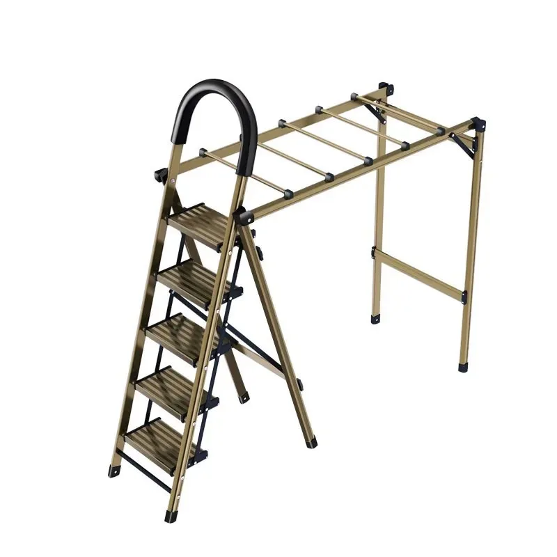 Multifunction Folding Ladders Aluminum Alloy Ladder with Drying Rack Thickened Herringbone Ladder Portable Engineering Stairs T