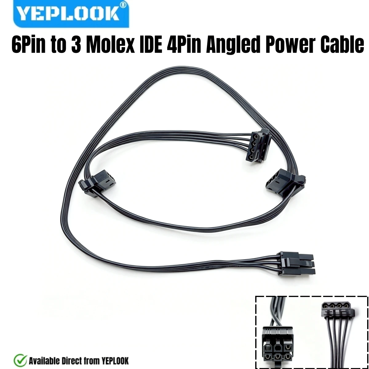 6Pin to 3x Molex 4Pin Right Angle, PATA PERIF IDE Power Cable for Corsair AX1600i, AX1000, AX850 Titanium Type 4 Modular Powers
