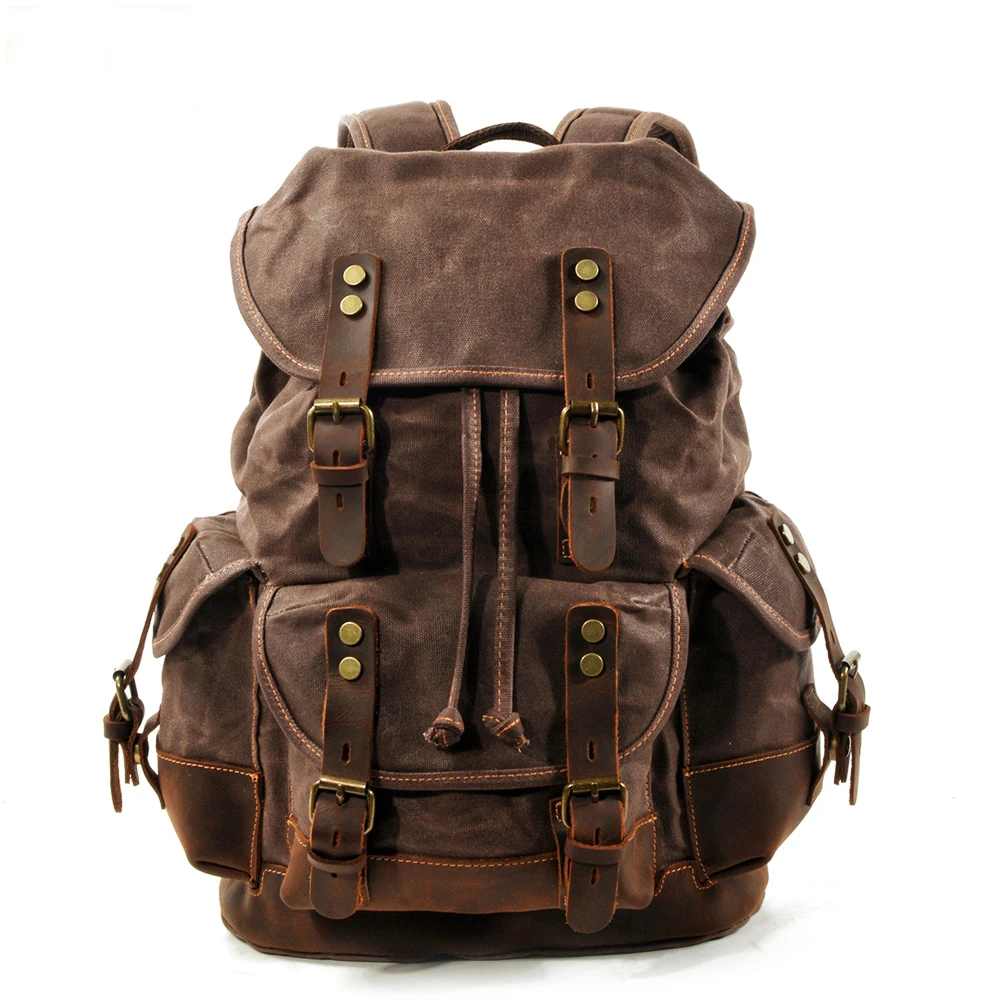 Europe And America Retro Oil Wax Canvas Backpack Outdoor Leisure Travel Mountaineering Tooling Backpack Men's Bag