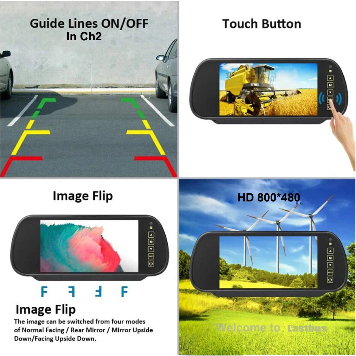 Zestaw kamery cofania Lastbus 7" Monitor AHD 1080P z obiektywem typu rybie oko do lampy stop, do Citroen Berlingo Peugeot Partner 08-21 Partner II