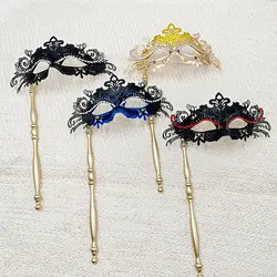 12color Handheld Women Masquerade Half Face Iron Masks With Stick Fashion Vintage Princess Halloween Carnival Cosplay Show Party