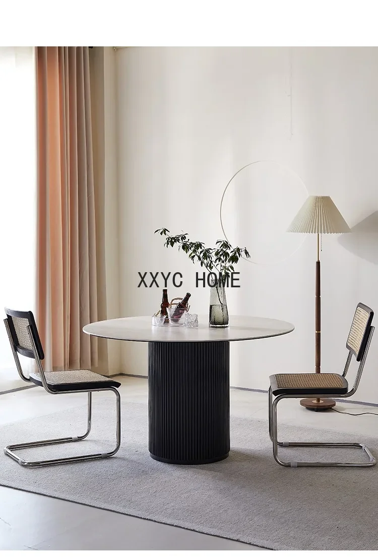 Mesa de comedor redonda de madera maciza nórdica, mesa de centro para apartamento pequeño, placa de piedra de cueva minimalista, mesa de comedor de estilo brumoso