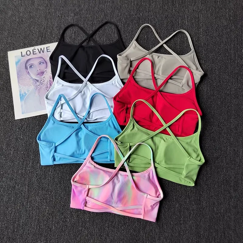 Colorful Strappy Sports Bra with Sexy Crisscross Back, Light Support & Quick-Dry Fabric, Ideal for Summer Workouts and Layering view 2