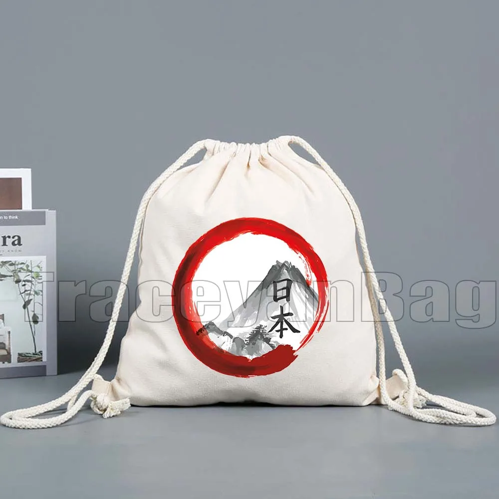 طوكيو Maneki Neko لطيف اليابانية محظوظ القط جبل فوجي جنبان نمط طباعة قماش الرباط أكياس كرة القدم على ظهره رياضة اليوغا Sackpack #5