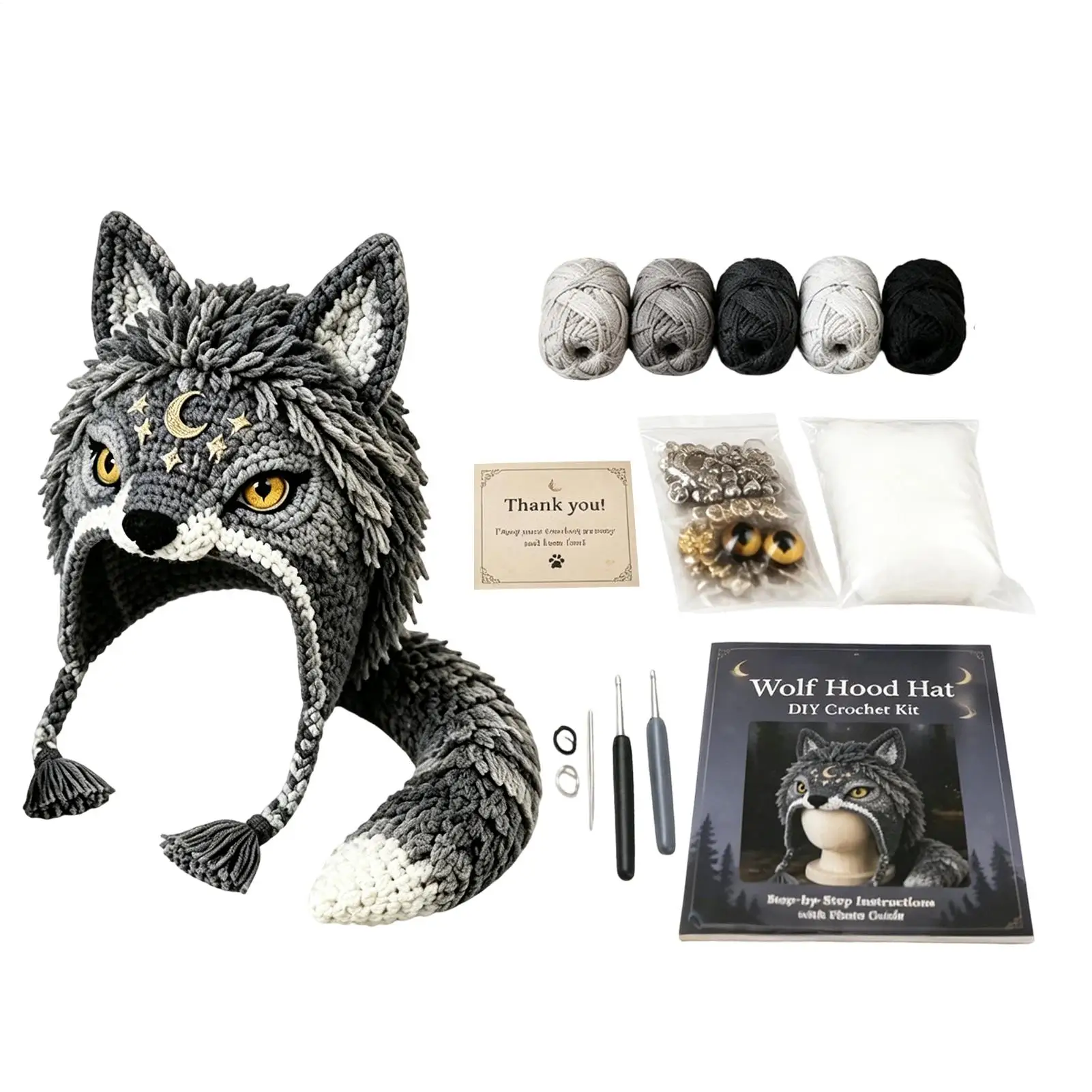 DIY Crochet Hat Kit Weaving Adorable Animal Headgear With Step-by-step Guide Crochet Hat DIY Supplies For Adults Teens Seniors