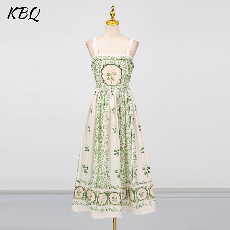 

KBQ Hit Color Printing Backless Slim Temperament Dresses for Women Square Collar Sleeveless Chic Temperament Tunic Dress Female