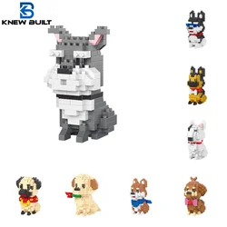 Novo kit de brinquedos de blocos de construção de super mini cães construídos: schnauzer fofo, buldogue, pelúcia, husky, decorações de mesa adoráveis, presente