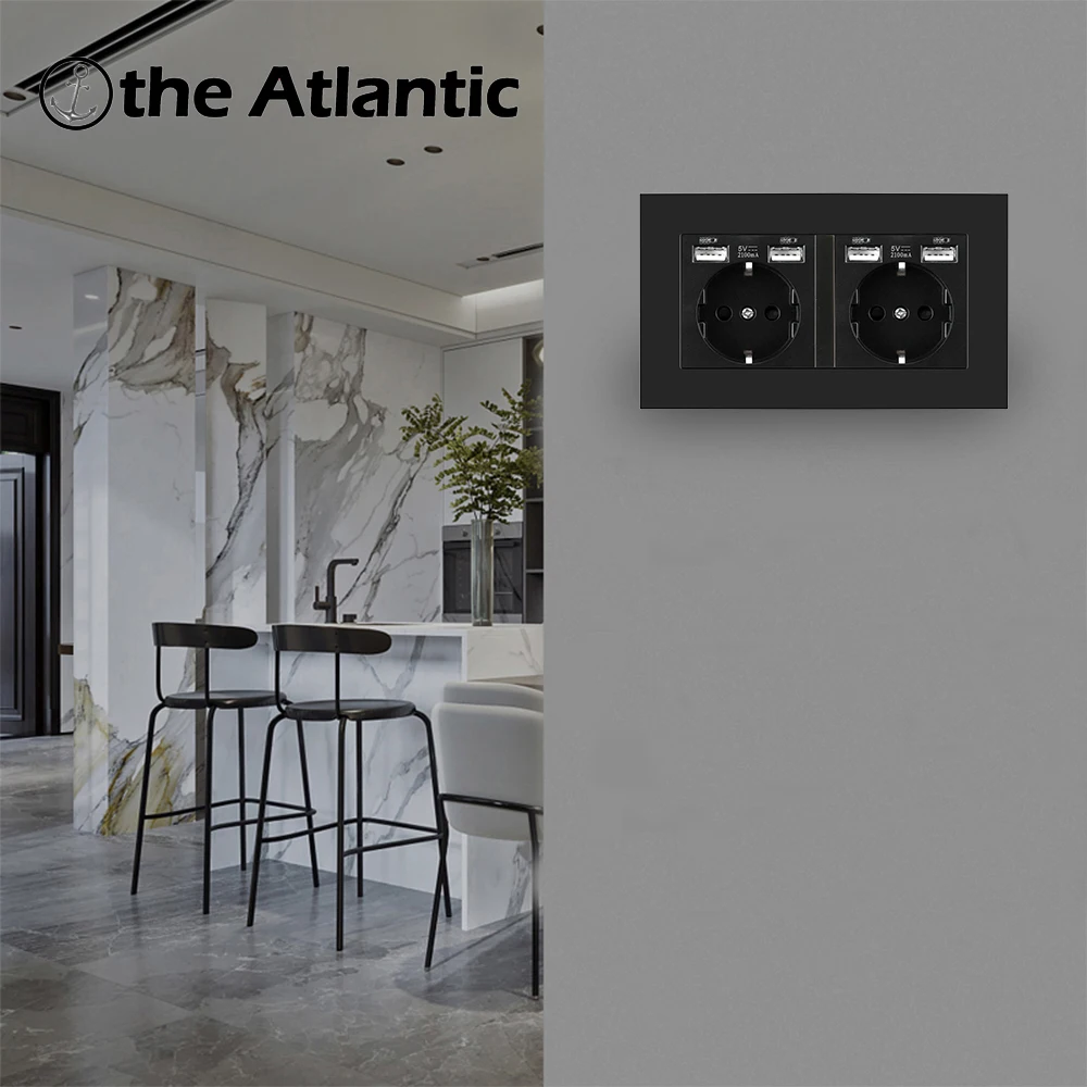 EU Standard Plug Wall Socket Dual Power Socket Triple Power Socket PC Plastic Panel Socket Child Protection Plug 16A Black