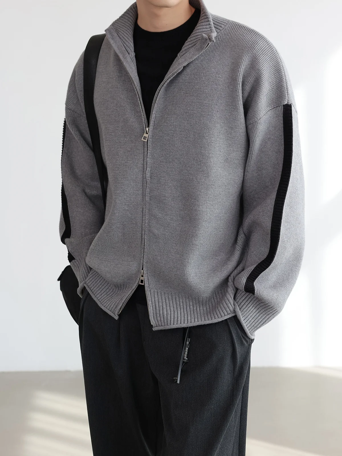 Minimalist Color Block Design Knitted Sweater Cardigan for Men Commute Fashion Autumn Winter Regular Fit Long Sleeve Zipper