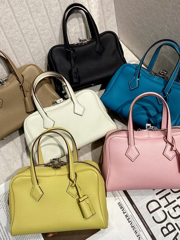 

Victoria Leather TC Cowhide Women's Tote Bag Bowling Bag mat Luxury Single oulder Bag Pillow ape Faionable Neutr...