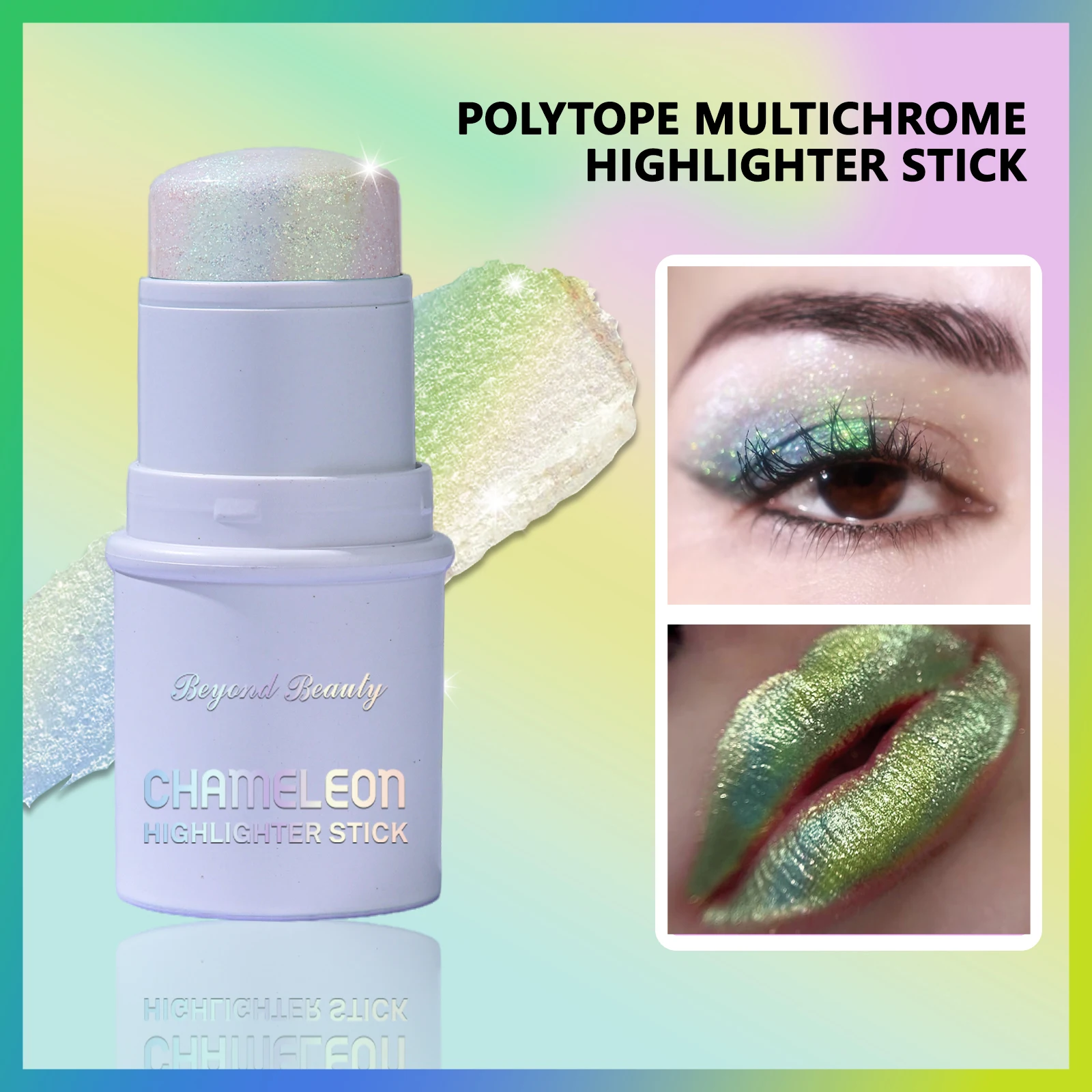 カメレオンホログラフィックグリッターシマースティック、顔と体のメイクアップ、光で色が変化、長持ちする高色素