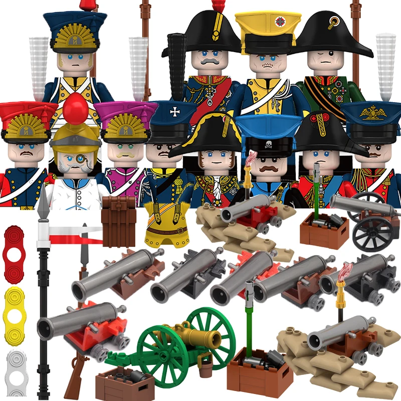 Figuras de soldados de la guerra napoleónica Medieval, bloques de construcción MOC militares, caballeros, fusil Fusilier francés británico, arma, juguete para niños B08