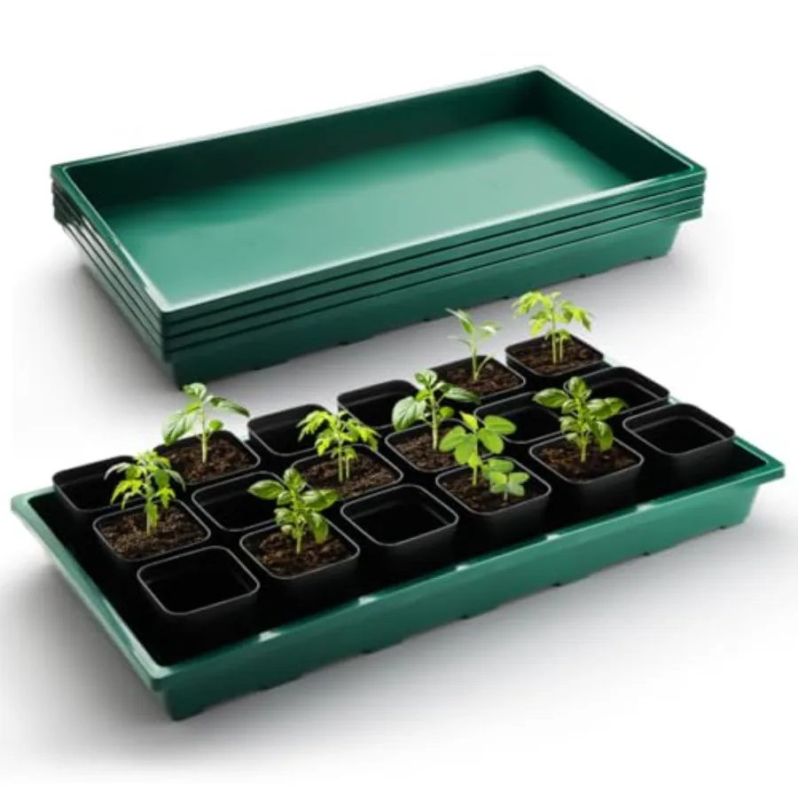 

1020 Nursery Pots Trays 5 Pack, Plastic Flat Seed Starter Trays, Durable Seedling Potting Tray for Carrying and Holding Plantin