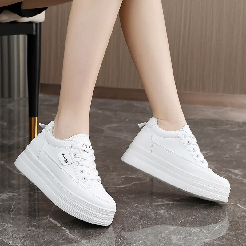 

Spring Pu Leather Platform Wedge Hidden Heel Luxury Comfortable Sneakers New Chunky Casual Women Fashion Lady White Shoes