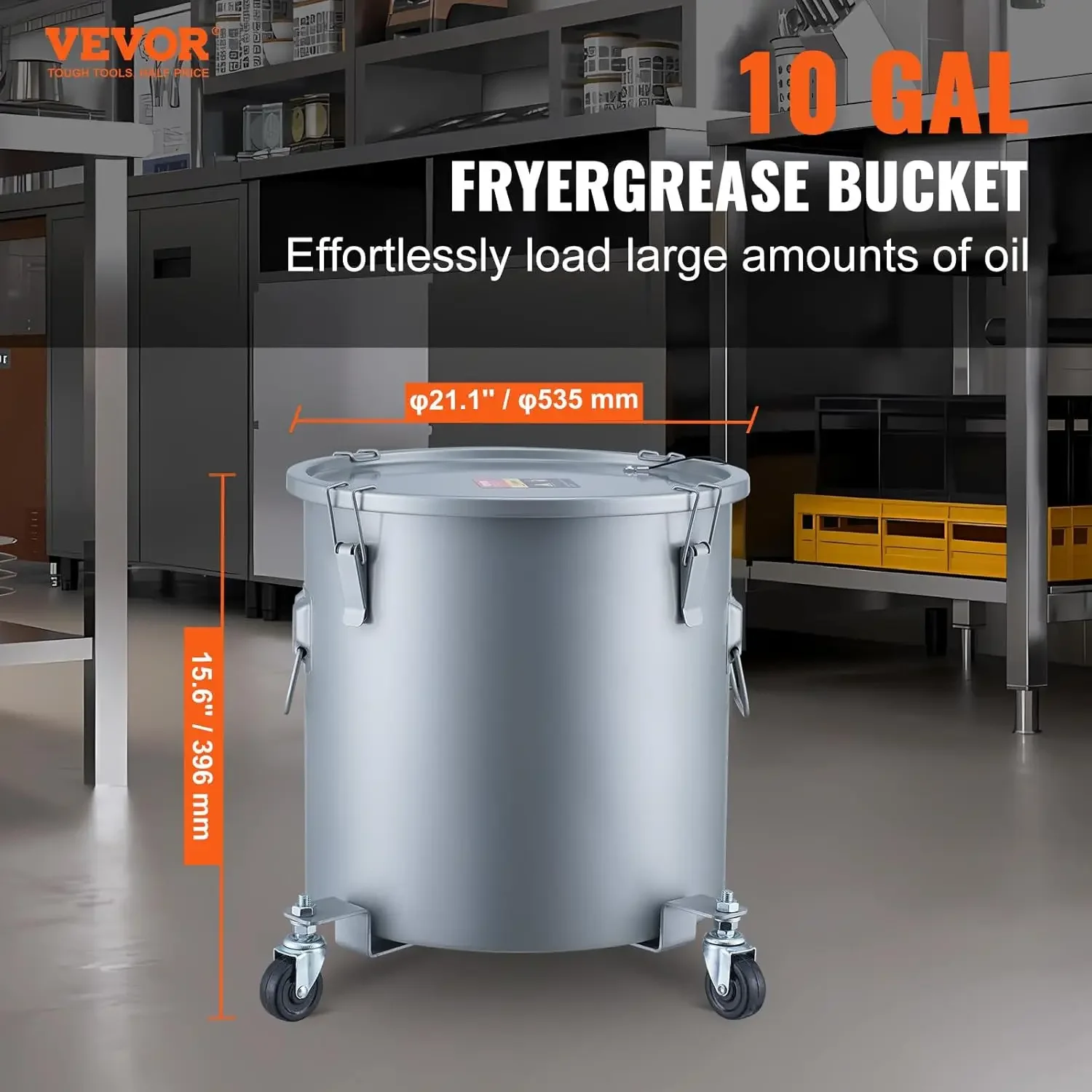 Fryer Grease Bucket, Coated Carbon Steel Oil Filter Pot with Caster Base, Oil Disposal Caddy with 82 LBS Capacity, Transport Con
