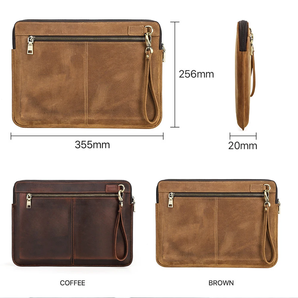 Genuine Cowhide Leather Laptop Sleeve for MacBook Pro 14 Protective Carrying Case Business Notebook Cover Bag view 5