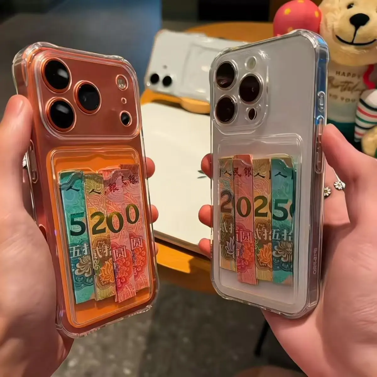 Luxus-Kartensteckplatz-Taschen-Telefonhülle für iPhone 17 16 15 14 13 12 11 Pro Max Air 6 7 8 Plus SE 2020 16e Klare Brieftaschen-Rückseite – Detail 1