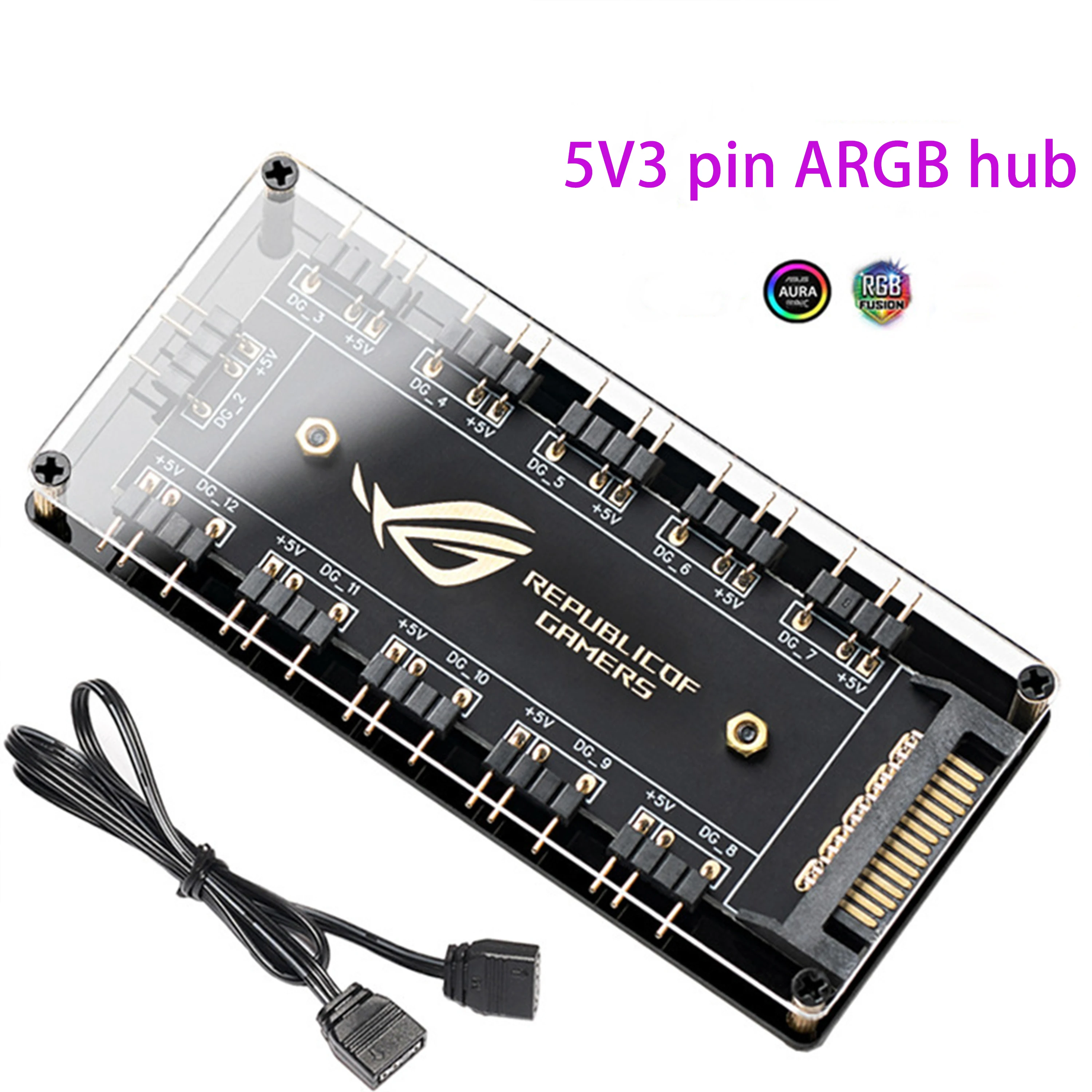 5V 3-Pin ARGB RGBW Cable ASUS AURA SYNC RGB 10-in-1 Splitter SATA Power Adapter LED Strip PC RGB Hub