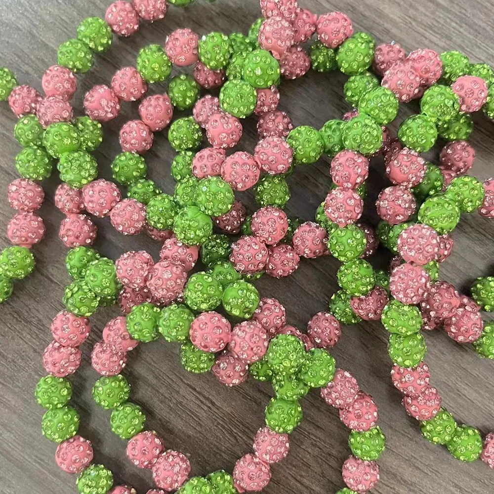 Pink green beaded bracelet