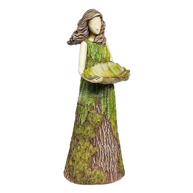 Fairy Tales Mori Girl Bird Feeder Statue Garden Outdoor Courtyard Lawn Decorative Resin Ornaments Bird Feeding Trays
