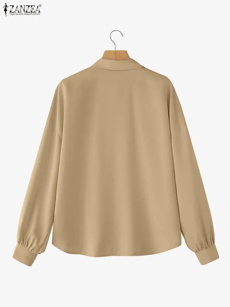 ZANZEA Women Lapel Neck Long Sleeve Blouse 2025 Autumn Spring Shirts Solid Button Blusas Female Work Tops Office Patchwork Shirt