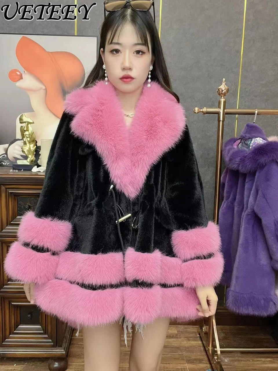 Autumn and Winter 2023 New Fashion Classy All-Matching Warm Long Faux Fur Coat Women Mid-Length Luxury Plush Furry Jacket Coats