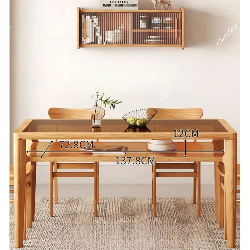 Nordic all-solid wood dining table and chair combination modern simple small apartment tempered glass dining table
