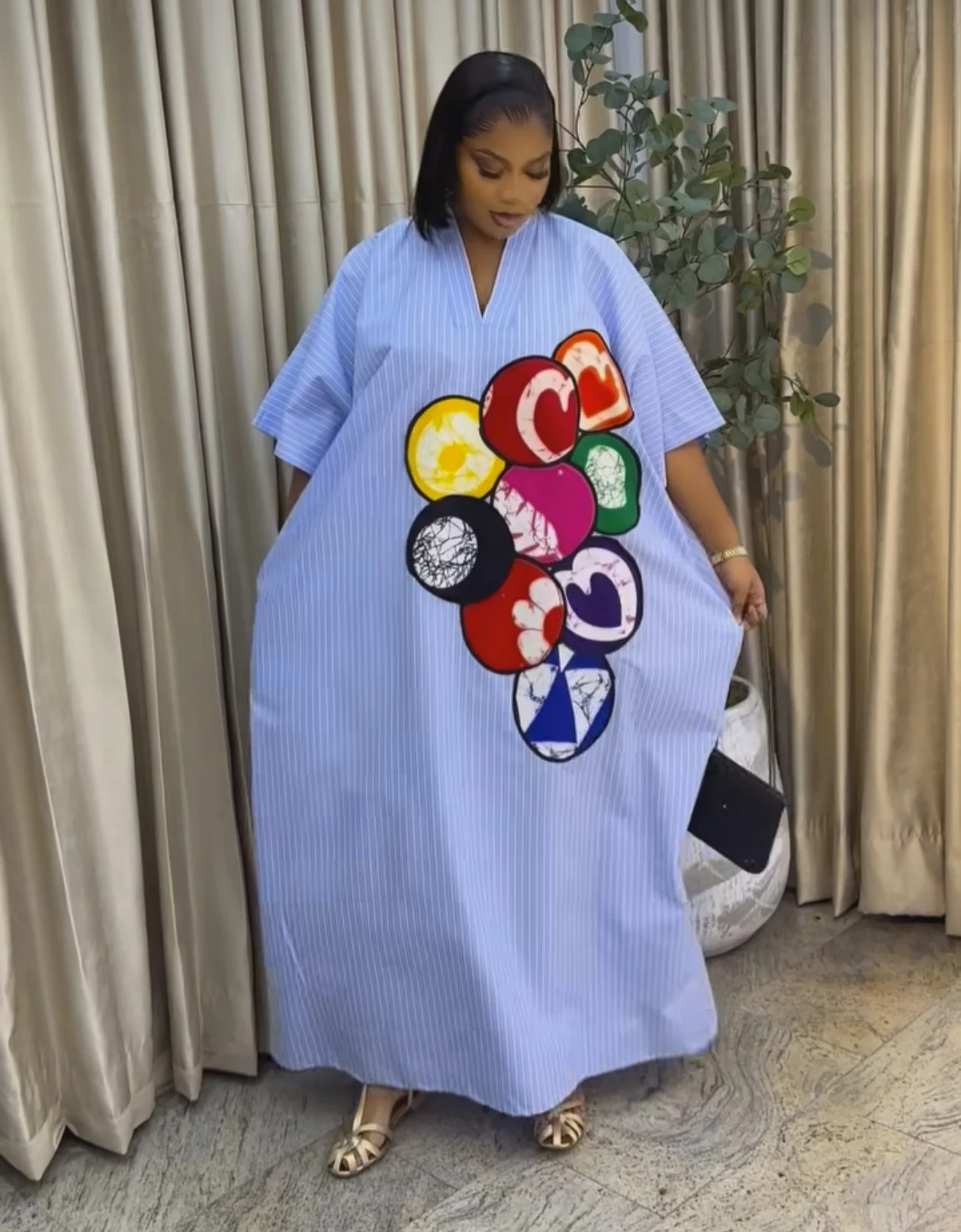 

African Plus Size Dresses for Women 2025 Spring Autumn V-neck Half Sleeve Wedding Party Evening Christmas Long Dress Robes Gowns