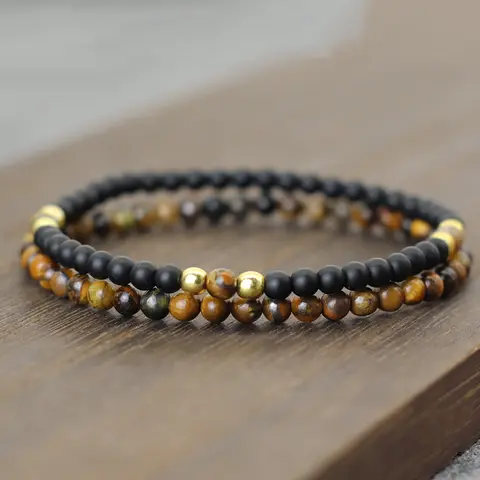 독특한 2 개/대 페르시 팔찌 남자 4mm Samll 스톤 타이거 아이 Howlite Malachite Braslet Homme 남자 친구 Joias를위한 완벽한 선물