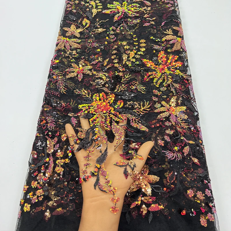 نسيج شبكي من الدانتيل الفرنسي الفاخر، فستان قماش دانتيل مطرز بالترتر والترتر الأفريقي عالي الجودة صغير الحجم متعدد الألوان