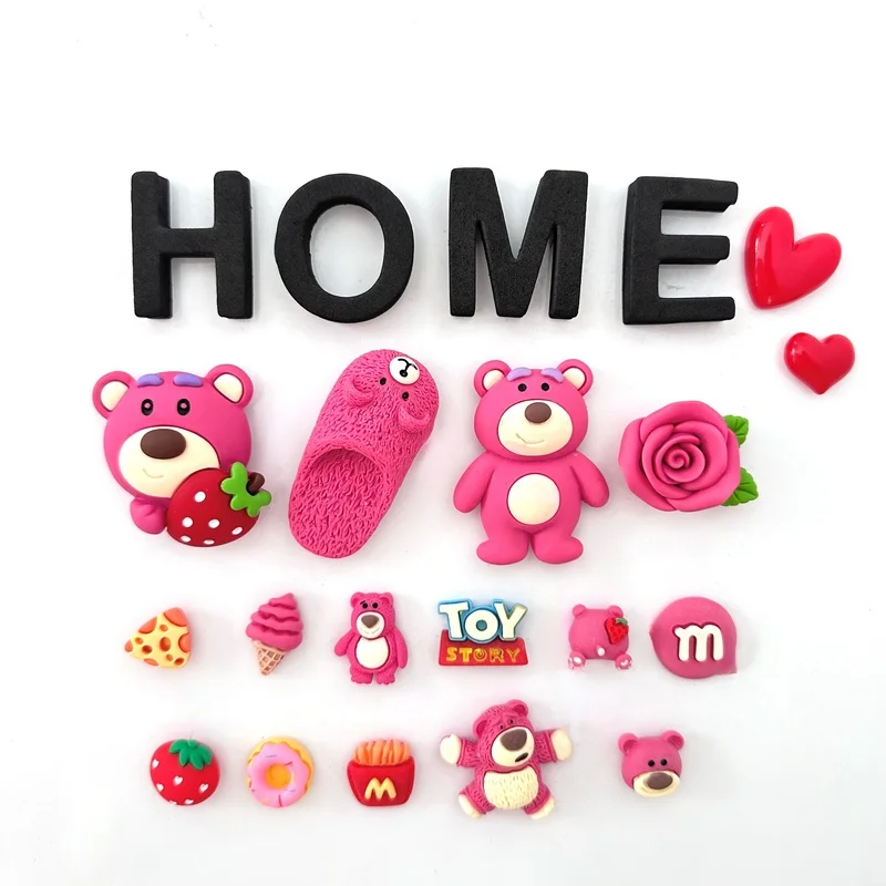 Nuevo dibujo de Disney, bonito oso de fresa, imán para nevera 3d, figuras de acción creativas, decoraciones, juguete para regalo magnético.