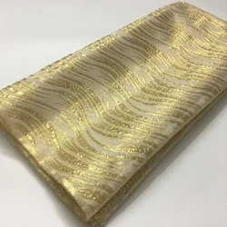 2022 Latest Gold African Nigerian Tulle Lace Fabric Embroidery Brocade Jacquard French Organza Lace Fabric For Party KJK22204