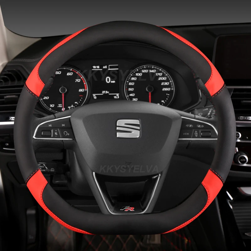 

PU Leather Car Steering Wheel Cover 38cm For Seat Leon 5F Mk3 2013-2021 Ibiza 6J Tarraco Arona Ateca Alhambra Auto Accessories
