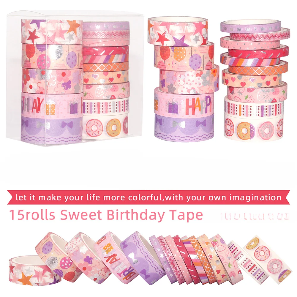 15 قطعة/المجموعة الطازجة التذهيب الوردي حفلة عيد ميلاد اشي الشريط مجموعة سكرابوكينغ لتقوم بها بنفسك مجلة القرطاسية اخفاء الشريط ديكو الفن اللوازم #2