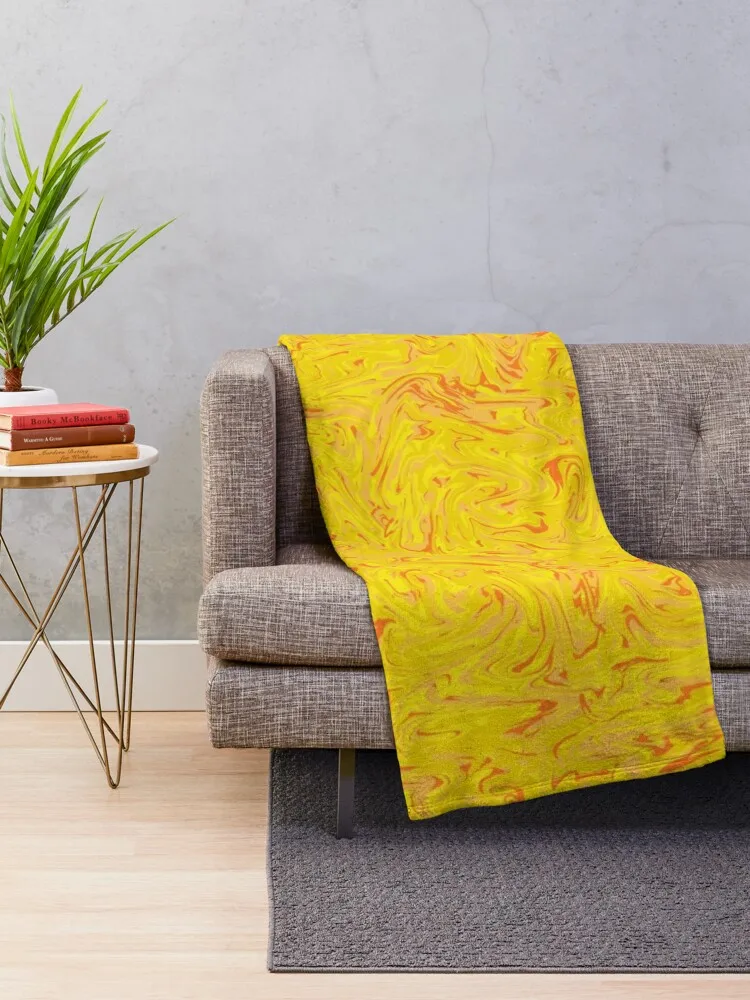 Marble Paint Squares - Bright Yellow and Orange Throw Blanket Decorative Sofa Large Decoratives Blankets